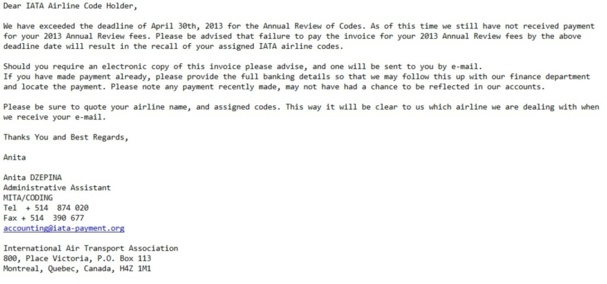 Faux email reçu à la rédaction - DR Faux email reçu à la rédaction - DR