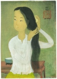 Crédits : Mai-Thu, Femme se coiffant, 1956, encre et couleurs sur soie, 25 x 20 cm. Coll. particulière. ©Asium // Saone-et-Loire_Macon Pont de Saint Jean_Credit Herve Negre