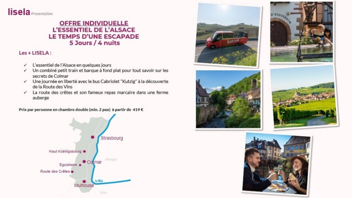 A bord du Kut’zig, bus cabriolet, découvrez de façon insolite le coeur de la Route des Vins d’Alsace. – DR :Lisela/LK Tours