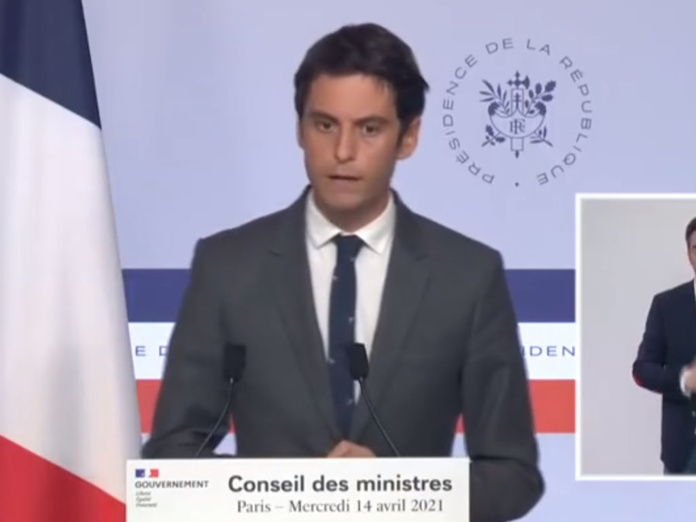 Gabriel Attal à l'issue du conseil des Ministre du mercredi 14 avril 2021. - DR