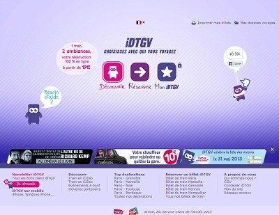 La nouvelle version du site de réservation d'iDTGV fait la part belle aux couleurs acidulées - Capture d'écran