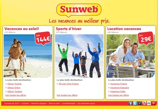 Sunweb Vacances, la filiale française de Sundio Group, est composée de 2 marques en France : Sunweb, dédiée aux séjours individuels, et Odyssée (anciennement GotoTravel), experte sur le voyage en groupe et étudiant - Capture écran