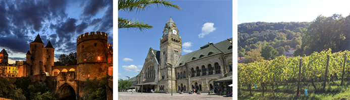 Porte des Allemands © Studio Hussenot - Gare de Metz © Philippe Gisselbrecht – Ville de Metz - Vignoble de Vaux © Agence Inspire Metz Porte des Allemands © Studio Hussenot - Gare de Metz © Philippe Gisselbrecht – Ville de Metz - Vignoble de Vaux © Agence Inspire Metz