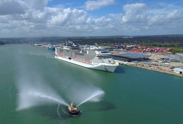 Le MSC Virtuosa, arrivé à Southampton, démarrera ses opérations au Royaume-Uni dès le 20 mai - DR : MSC Cruises, Blue Harbour