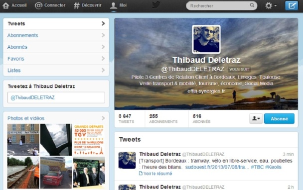 La page profil de Thibaud Deletraz sur Twitter - Capture d'écran