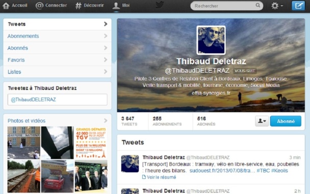 La page profil de Thibaud Deletraz sur Twitter - Capture d'écran La page profil de Thibaud Deletraz sur Twitter - Capture d'écran