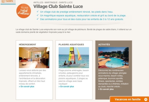 Du coup, après avoir réussi un joli coup en commercialisant Club Med dans ses agences TUI va non seulement distribuer les villages de P&V en France, s'offrant ainsi un produit qu'avait abandonné depuis longtemps le groupe, mais aussi pouvoir afficher à son catalogue des "villages Clubs", notamment vers les Iles Caraïbes et l'Océan Indien. Du coup, après avoir réussi un joli coup en commercialisant Club Med dans ses agences TUI va non seulement distribuer les villages de P&V en France, s'offrant ainsi un produit qu'avait abandonné depuis longtemps le groupe, mais aussi pouvoir afficher à son catalogue des "villages Clubs", notamment vers les Iles Caraïbes et l'Océan Indien.