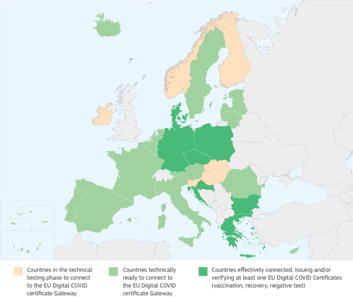 La Bulgarie, la Tchéquie, le Danemark, l'Allemagne, la Grèce, la Croatie et la Pologne ont décidé de se connecter au service passerelle et ont commencé à délivrer les premiers certificats de l'UE - DR : European Commission