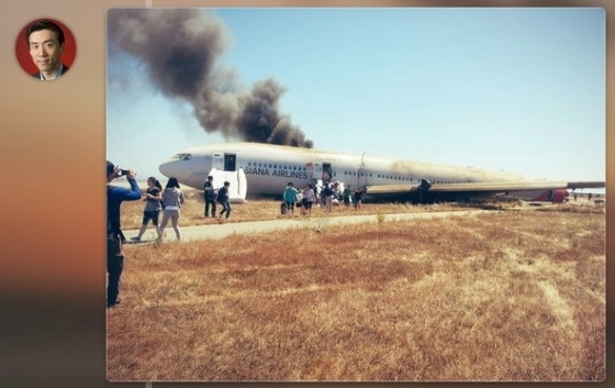 L’un des passagers de l’appareil accidenté, David Eun (@Eunner sur Twitter), a publié cette image juste après avoir quitté l’avion par les toboggans de secours - DR