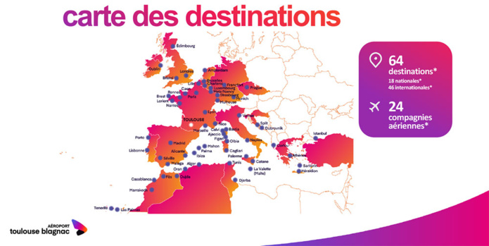 Aéroport de Toulouse-Blagnac : carte des destinations