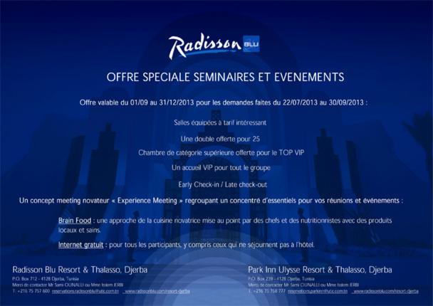 Offre spéciale Séminaires & Evènements au Radisson Blu Palace Resort & Thalasso Djerba