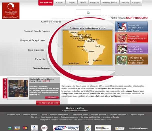 Compagnies du Monde est un TO spécialisé dans les voyages sur-mesure vendus en direct - Capture d'écran