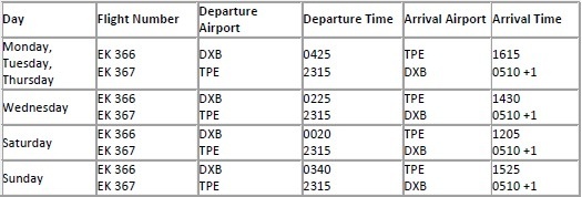 Emirates : vols entre Dubaï et Taipei dès le 10 février 2014
