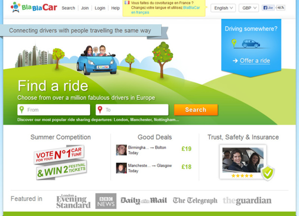 Cocorico, c’est d’ailleurs une start-up française qui est leader en Europe, Blablacar (anciennement Covoiturage.fr). Elle recense aujourd’hui 3 millions de membres avec plus de 400 000 trajets proposés chaque mois. Cocorico, c’est d’ailleurs une start-up française qui est leader en Europe, Blablacar (anciennement Covoiturage.fr). Elle recense aujourd’hui 3 millions de membres avec plus de 400 000 trajets proposés chaque mois.