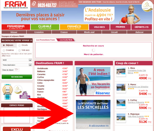 Le site B2C de FRAM met en avant la nouvelle destination de l'hiver - Capture d'écran Le site B2C de FRAM met en avant la nouvelle destination de l'hiver - Capture d'écran