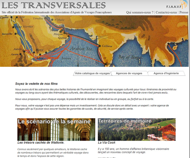 LesTransversales.org sera la plateforme sur laquelle seront regroupées les agences de voyages francophones adhérentes à la FIAAVF - Capture d'écran