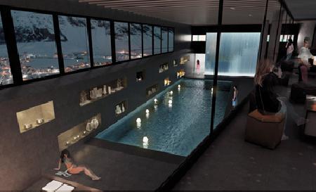 Le lobby a une vue plongeante sur la piscine du spa nuxe. ©DR/Héliopic