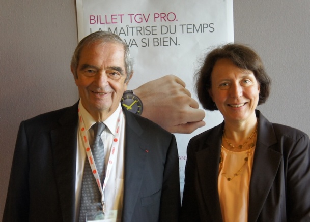 Georges Colson, président du SNAV et Barbara Dalibard, Directrice Générale de SNCF Voyages lors de la conférence de presse tenue à l'occasion de l'IFTM Top RESA - CE