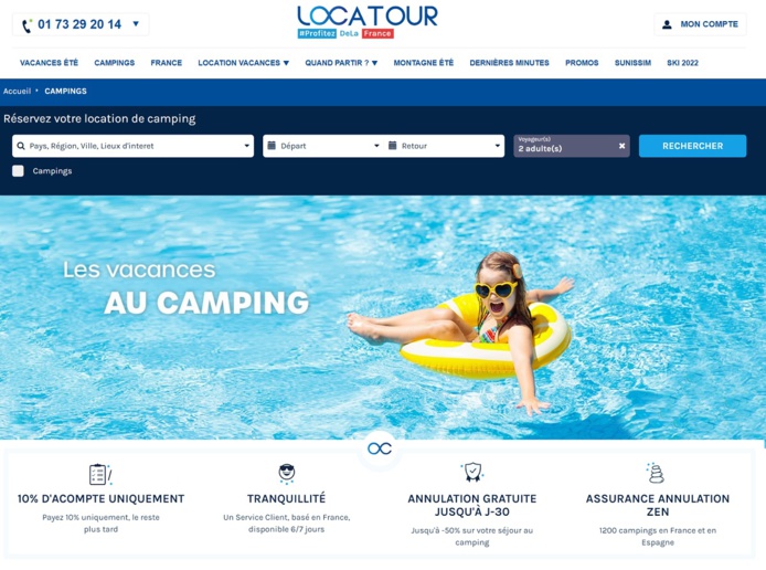 Travelfactory confie Locatour en marque blanche à Campings.com - DR : Capture écran Locatour