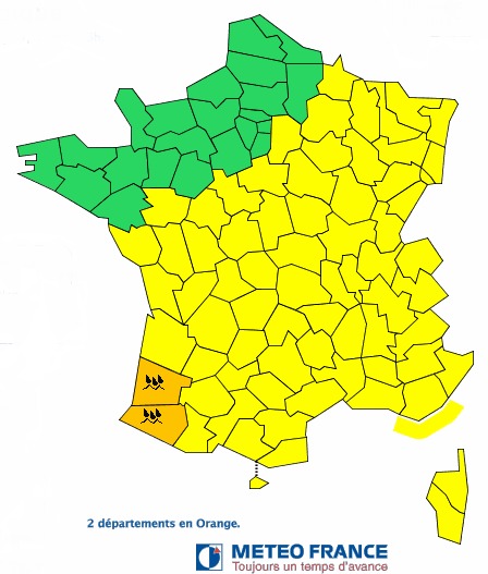 Météo France place les Landes et les Pyrénées-Atlantiques en vigilance orange aux orages - DR Météo France place les Landes et les Pyrénées-Atlantiques en vigilance orange aux orages - DR