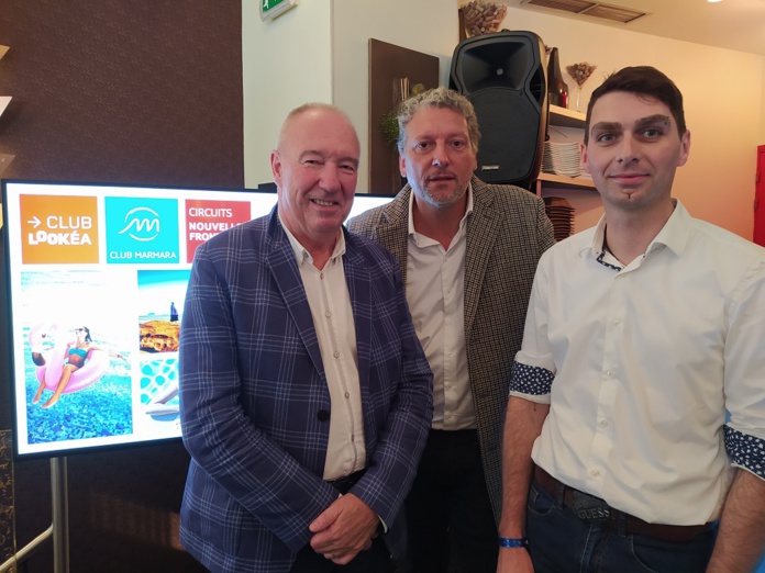 Dirk Van Holsbeke, directeur général de TUI France, Christophe Fuss, directeur général adjoint et Grégory Gérard, responsable produits circuits Nouvelles Frontières, mardi 5 octobre 2021, premier jour du salon IFTM Top Resa. - CL