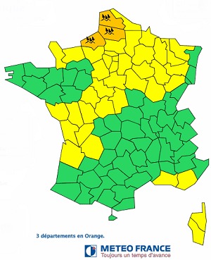 Météo France place la Somme, le Nord-pas-de-Calais et la Seine-Maritime en vigilance orange aux fortes pluies parfois orageuses - DR Météo France