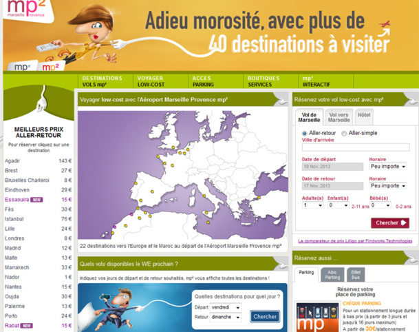 Le site Mp2.aeroport.fr avec son nouveau moteur de recherche - Capture écran