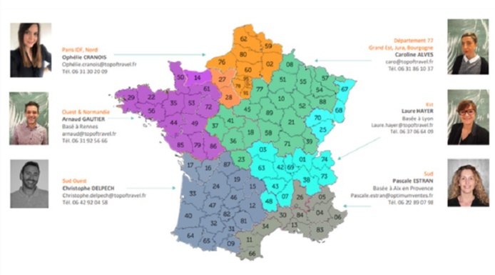 Répartition géographique des commerciaux de Top of Travel - DR