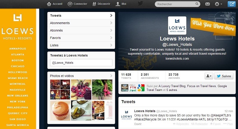 Aujourd’hui, Twitter devient  également un canal de distribution : le groupe hôtelier américain Loews vient d’annoncer qu’il était désormais possible de réserver une chambre via son fil Twitter.