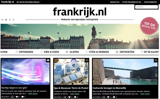 Frankrijk.nl présente des tendances, des adresses, des reportages sur les régions françaises et des conseils de blogueurs - Capture d'écran