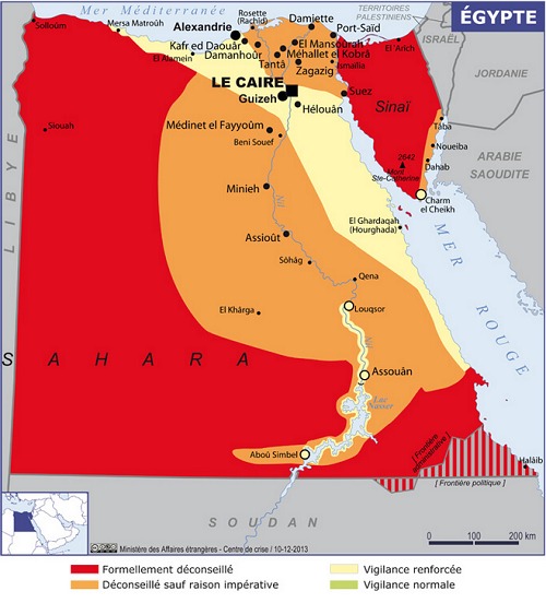 La nouvelle carte des recommandations du MAE sur l'Egypte - DR