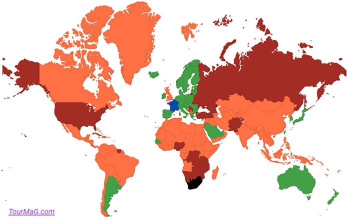 Les Etats-Unis, la Tanzanie et la République démocratique du Congo sont désormais classés sur la liste des pays "rouges" - DR : TourMaG.com
