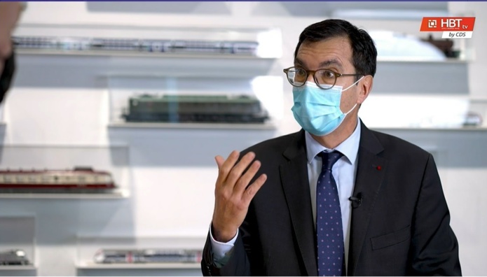 Jean-Pierre Farandou, président de la SNCF, lors du "Grand Live Voyage d'Affaires" Jean-Pierre Farandou, président de la SNCF, lors du "Grand Live Voyage d'Affaires"