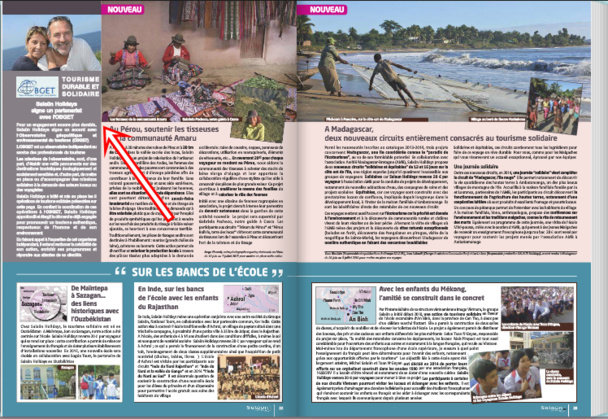 Les projets durables et l'engagement avec l'OBGET dans le catalogue général du voyagiste diffusé à 180 exemplaires. Cliquer pour voir le détail. Les projets durables et l'engagement avec l'OBGET dans le catalogue général du voyagiste diffusé à 180 exemplaires. Cliquer pour voir le détail.