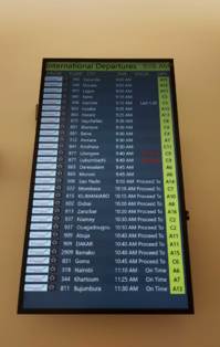 La liste des correspondances d'Ethiopian un samedi matin © PG TM La liste des correspondances d'Ethiopian un samedi matin © PG TM