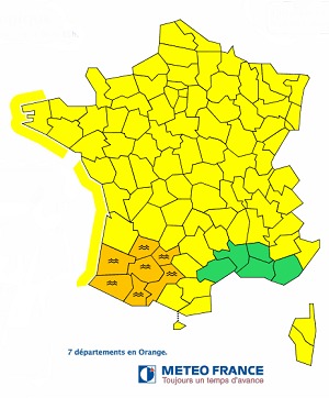 Météo France lance une alerte orange aux crues pour 7 départements du Sud-Ouest de la France - DR : Météo France