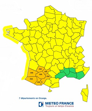 Météo France lance une alerte orange aux crues pour 7 départements du Sud-Ouest de la France - DR : Météo France Météo France lance une alerte orange aux crues pour 7 départements du Sud-Ouest de la France - DR : Météo France