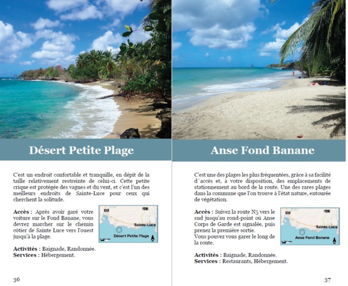 Le guide des plages de Martinique comprend toutes les plages de l'île avec une photo du lieu, une carte et des informations précises : description, accès au lieu, services et activités proposés - DR