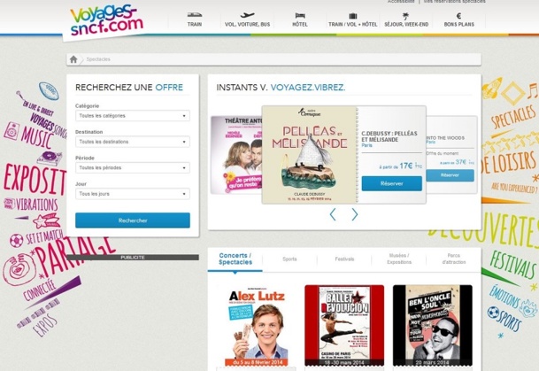 Voyages-sncf.com poursuit sa politique d’innovation en lançant aujourd’hui Instants V., une offre combinant des réservations de spectacles, concerts, matchs sportifs, parcs d’attractions avec des billets de train - DR Voyages-sncf.com poursuit sa politique d’innovation en lançant aujourd’hui Instants V., une offre combinant des réservations de spectacles, concerts, matchs sportifs, parcs d’attractions avec des billets de train - DR