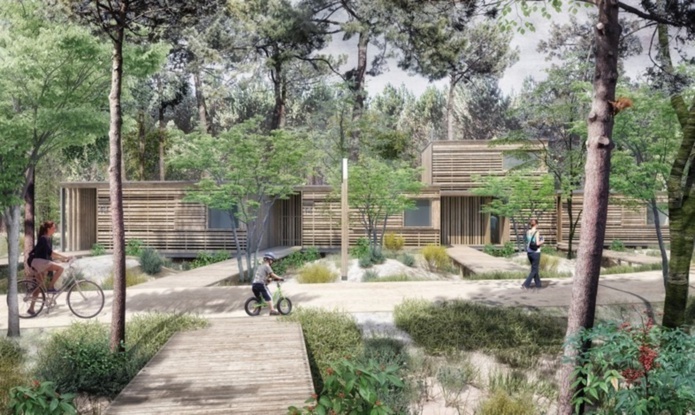 Des cottages en bois en immersion dans la pinède (©P&V-CP) Des cottages en bois en immersion dans la pinède (©P&V-CP)