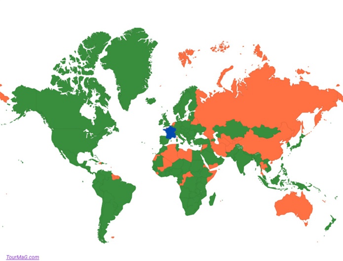 La Turquie, le Costa Rica, le Royaume-Uni ou encore le Chili passent en vert - DR : TourMaG.com