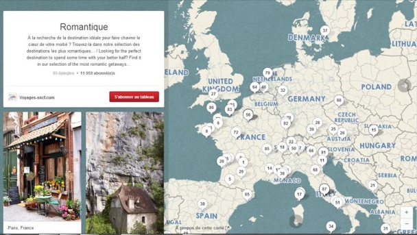 Le tableau géolocalisé de Voyages-sncf.com sur le thème "Romantique".