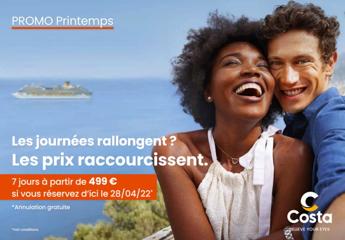 Pour célébrer le printemps, Costa fait bénéficier ses clients d'offres promotionnelles en ce mois d'avril - @Costa Croisières Pour célébrer le printemps, Costa fait bénéficier ses clients d'offres promotionnelles en ce mois d'avril - @Costa Croisières