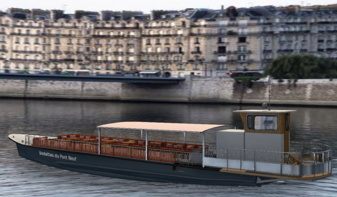 Le 1er bateau totalement propulsé à l'électrique, Rocca II, sera mis en service cet été (©Vedettes du Pont Neuf)