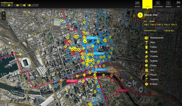 Tourism Victoria a fait une utilisation des cartes similaires, il y a quelques mois, avec sa campagne Remote Tourist où tous les restaurants, bars, cafés et attraits étaient géolocalisés sur une carte. Tourism Victoria a fait une utilisation des cartes similaires, il y a quelques mois, avec sa campagne Remote Tourist où tous les restaurants, bars, cafés et attraits étaient géolocalisés sur une carte.