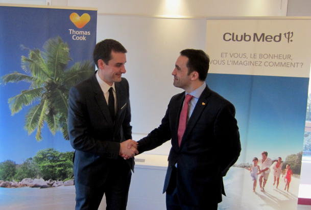 Sylvain Rabuel (Club Med) et Nicolas Delord (Thomas Cook) réunis lors du renouvellement du partenariat Thomas Cook - Club Med - DR : LAC