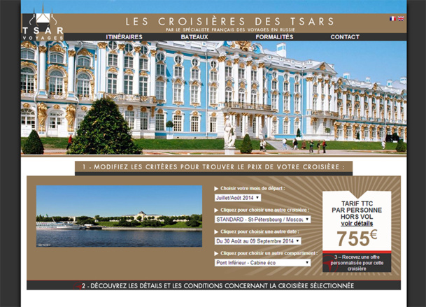 Tsar Voyages dédie un site web aux croisières en Russie
