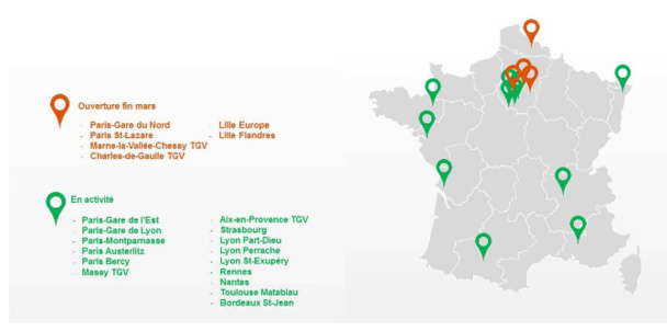 La carte des gares qui disposent du service Porte-à-Porte. DR