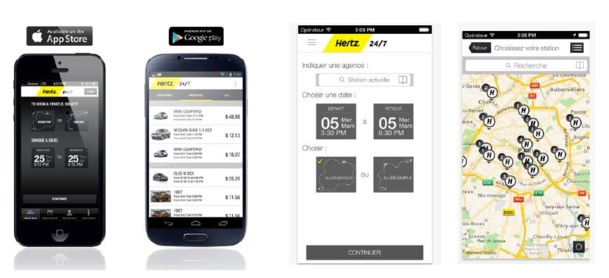 L’application Hertz 24/7 a été développée spécifiquement pour l'offre d'auto-partage Hertz et offre la possibilité, grâce au système de géolocalisation, de vérifier la disponibilité immédiate d'un véhicule à proximité et de le réserver 24h/24 et 7j/7.