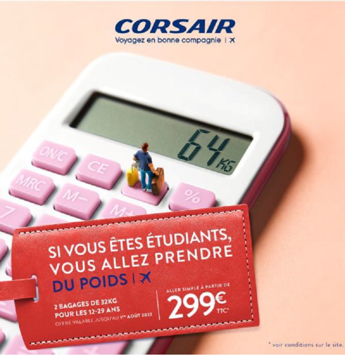 Corsair met en ligne une offre étudiante du 1er juin au 1er août 2022 - DR Corsair met en ligne une offre étudiante du 1er juin au 1er août 2022 - DR